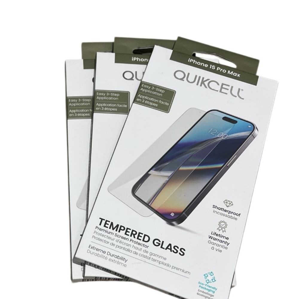Quikcell Tempered Glass Screen Protector for iPhone 15 Pro Max Set of 3 NWT